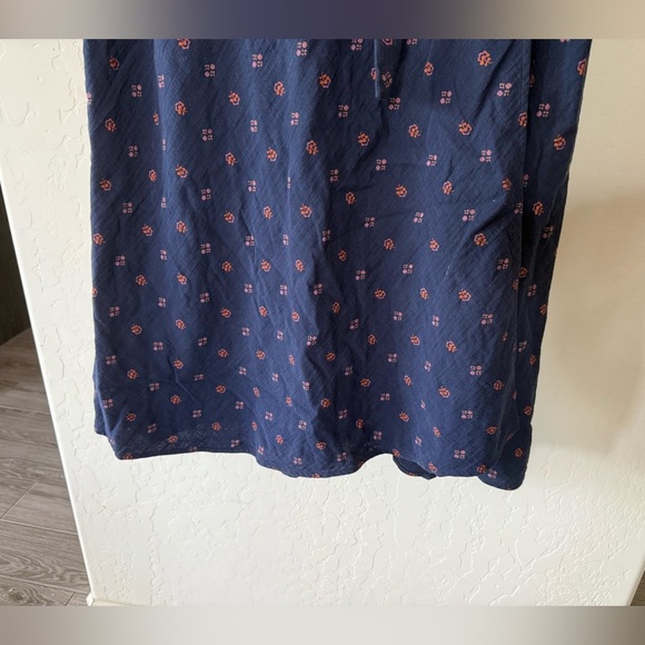 Caslon|Gauze Navy Blue Ditsy floral faux wrap midi skirt with tie waist••Boho XL - Picture 3 of 10